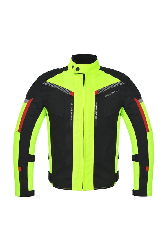 Mens Cordura Textile Motorcycle Riding Jacket Waterproof Touring Coat with EVA Foam Armor Padding Hiviz Size-L