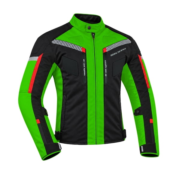 Men’s Cordura Textile Motorcycle Riding Jacket – Waterproof Touring Coat with EVA Foam Armor Padding Kawasaki Green Size-2XL