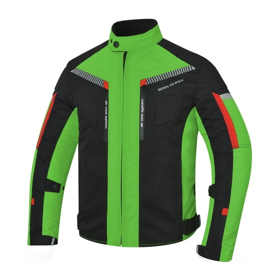 Men’s Cordura Textile Motorcycle Riding Jacket – Waterproof Touring Coat with EVA Foam Armor Padding Kawasaki Green Size-L