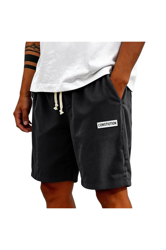 Men's Corduroy Beach Shorts Elastic Waist with Drawstring Loose Fit Casual Shorts with Pockets for Vacation Walks Relaxation and Weekend Errands Black 3XL