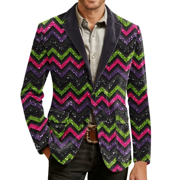 Men's Corduroy Blazer - Carnival Printed Warm Pocket Casual Suit Jacket, Rose Red, M