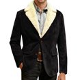 thumbnail image 1 of Men's Corduroy Blazer - Fleece-Lined Solid Color Warm Pocket Casual Suit Jacket, Black, L, 1 of 6