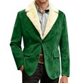 thumbnail image 1 of Men's Corduroy Blazer - Fleece-Lined Solid Color Warm Pocket Casual Suit Jacket, Green, XXL, 1 of 6