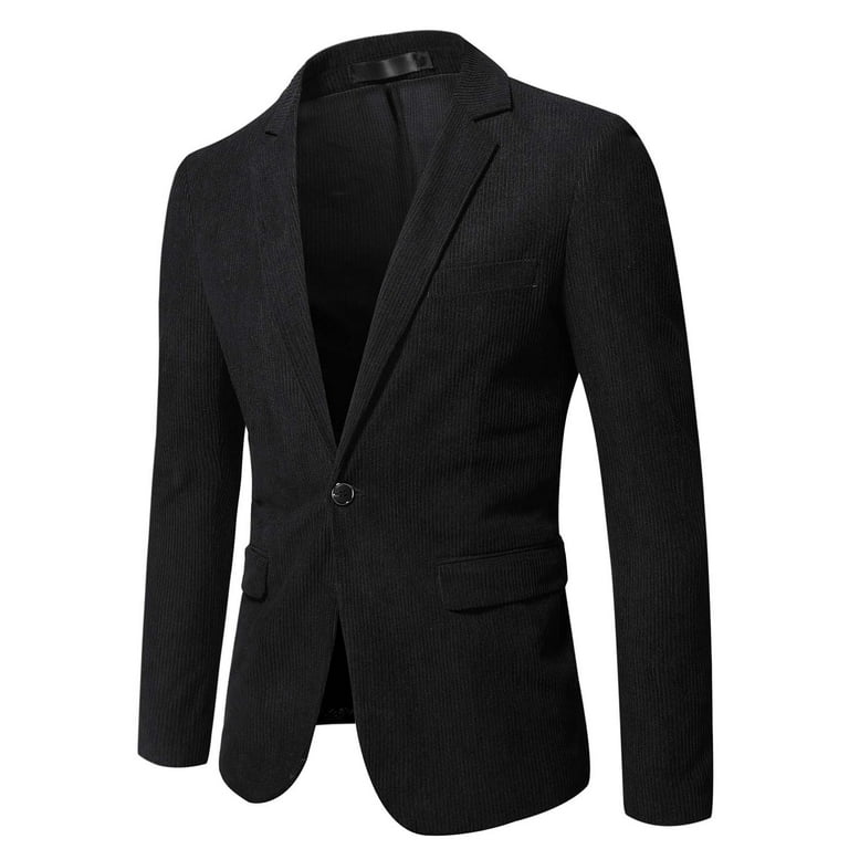 BUFGACEH Men s Corduroy Blazer Jackets Slim Fit One Button Casual Sports Coat Urban Formal Work Office Suit Jacket Size 3XL Black