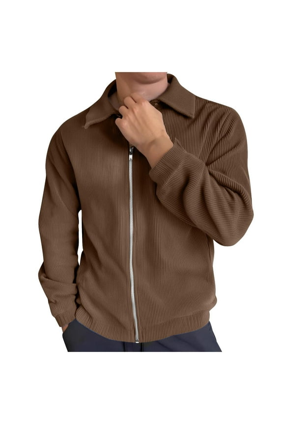 Men's Corduroy Bomber Jacket Lightweight Zip Up Vintage Jacket Fall Winter Trucker Shackets Coats with Pockets