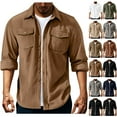 thumbnail image 1 of Men's Corduroy Button Down Shirts Jackets Casual Long Sleeve Shacket Lightweight Spring Fall Overshirts with Flap Pockets, 1 of 6