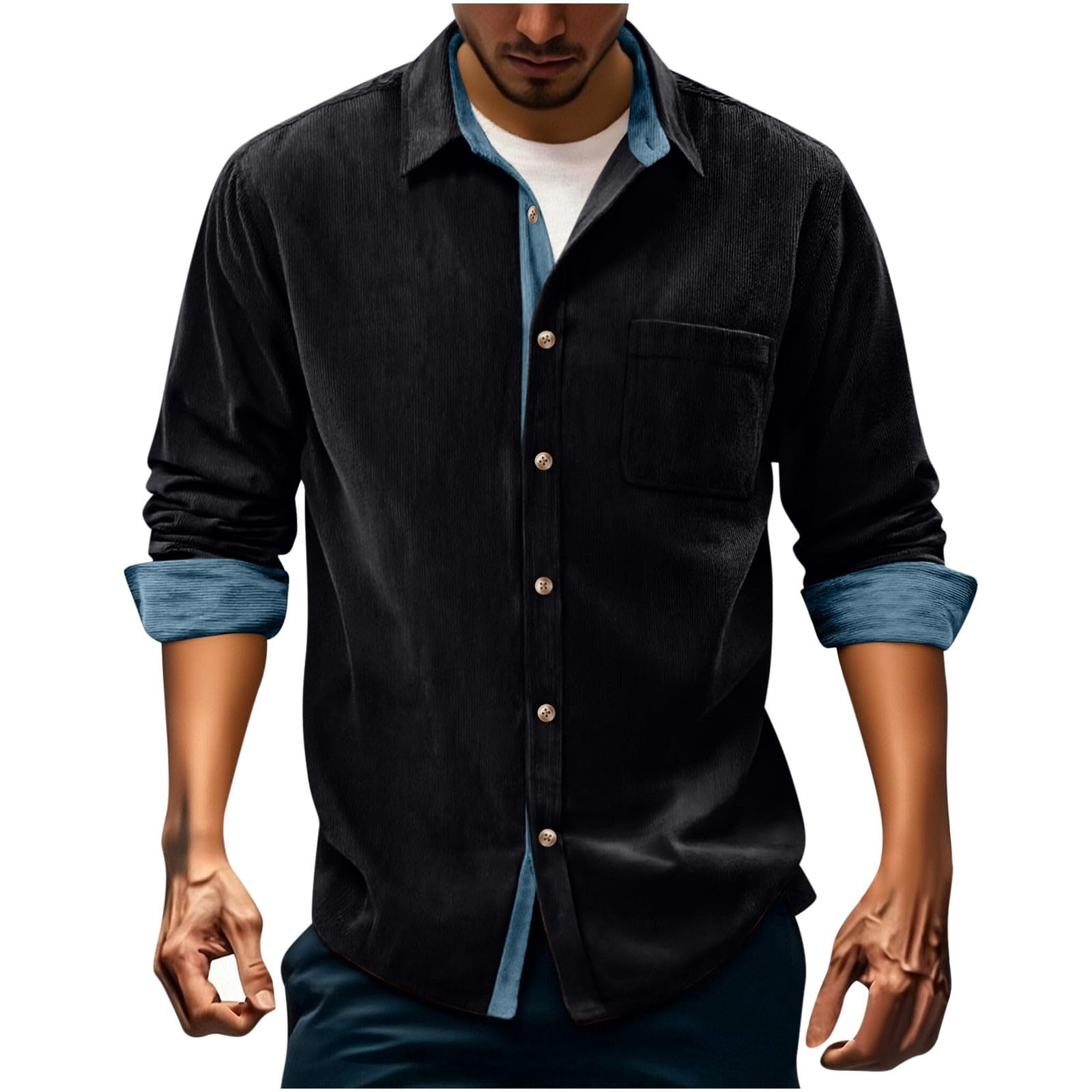 Men's Corduroy Button Down Shirts Jackets Long Sleeve Casual Shacket ...