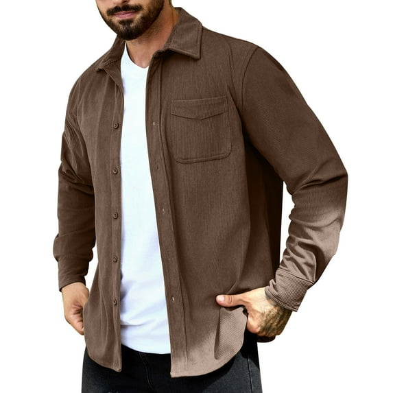 Men's Corduroy Cargo Jacket Full Zip Quilted Lined Coat Fall Casual Loose Warm Winter Vintage Fleece Coat with Pockets