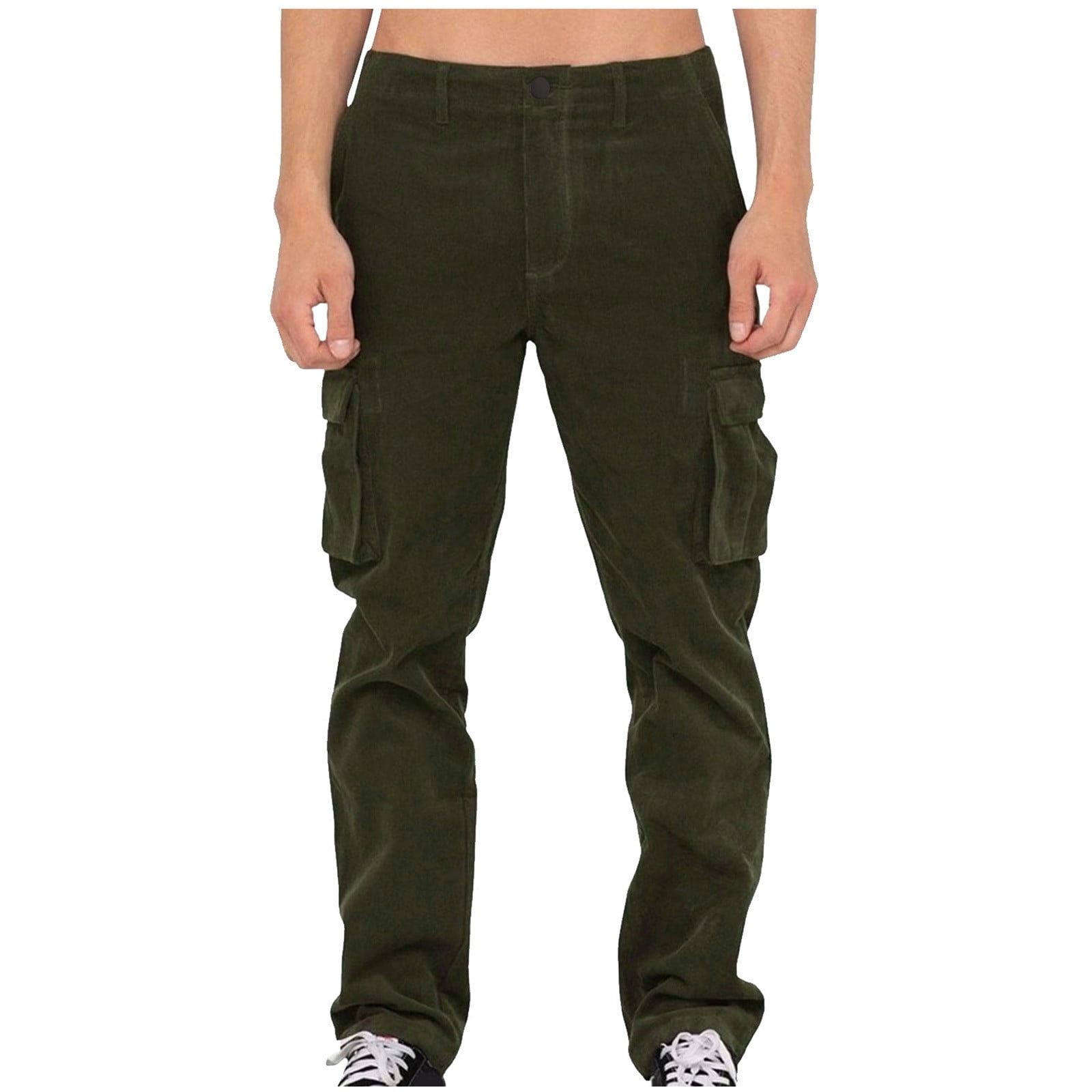 Men's Corduroy Cargo Pants Casual Straight Leg Multi Pockets Trousers  Trendy Solid Color Outdoor Athletic Workout Pants