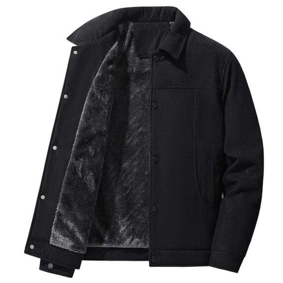 Men's Corduroy Casual Jacket Winter Warm Thickened Loose Fit Outwear Comfortable Daily Lightweight Coat For Fall Cold Weather