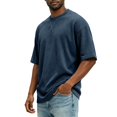 thumbnail image 1 of Men's Corduroy Crew Neck Short Sleeve T-Shirt, Loose Fit Casual Summer Textured Top, Fashion Streetwear M, 1 of 6