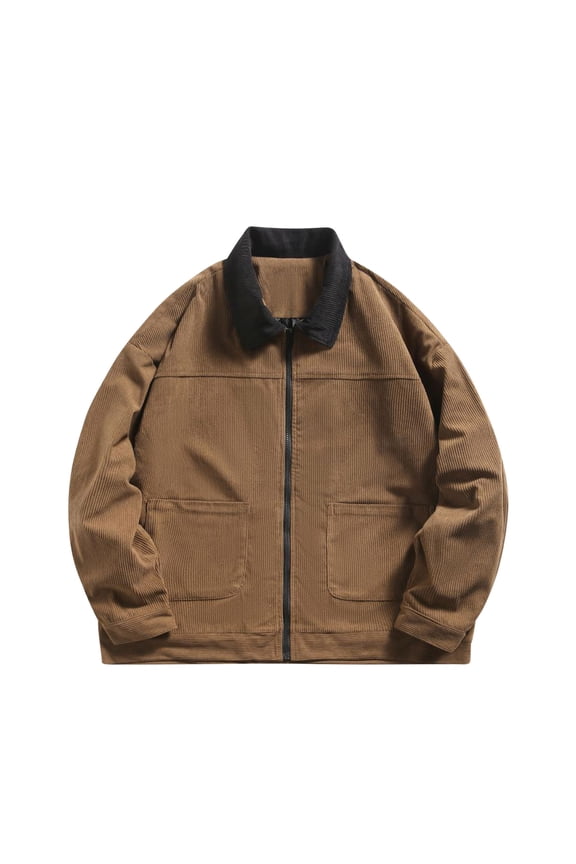 Men's Corduroy Full Zip Work Jacket Regular Fit Long Sleeve Soft Flannel Casual Collared Sport Coat with Pockets (3X-Large, Coffee)