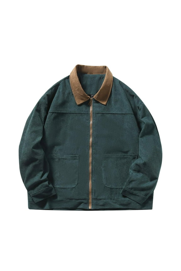 Men's Corduroy Full Zip Work Jacket Regular Fit Long Sleeve Soft Flannel Casual Collared Sport Coat with Pockets (4X-Large, Green)
