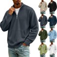 thumbnail image 1 of Men's Corduroy Half Zip Sweatshirts Mock Neck Long Sleeve Pocket Loose Fit Casual Everyday Fall Winter Tops, 1 of 8