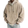 thumbnail image 1 of Men’s Corduroy Hooded Pullover with Half Zip Front and Kangaroo Pocket Loose Fit Casual Sweatshirt Top Khaki 2XL, 1 of 4