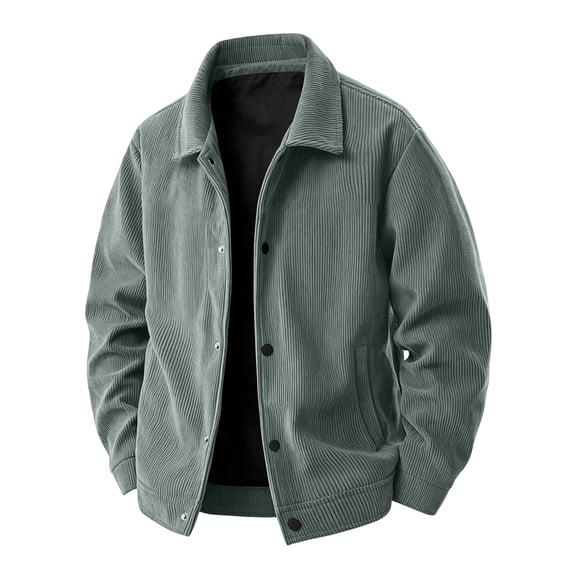 Men's Corduroy Jacket Fall Casual Button Down Jacket with Notched Collar & Side Pockets Relaxed Fit Outerwear, 3XL