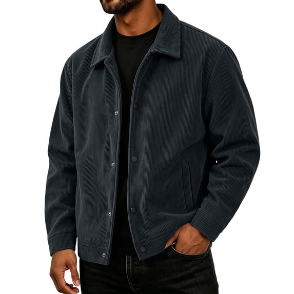 Men's Corduroy Jacket Fall Casual Button Down Jacket with Notched Collar & Side Pockets Relaxed Fit Outerwear 3XL