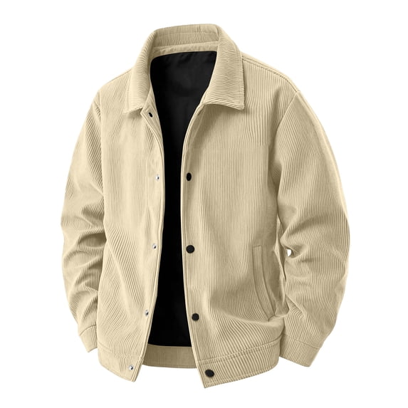 Men's Corduroy Jacket Fall Casual Button Down Jacket with Notched Collar & Side Pockets Relaxed Fit Outerwear, M
