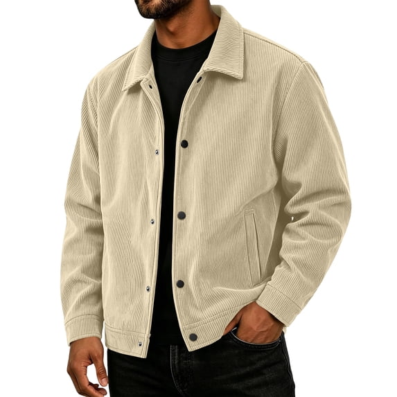 Men's Corduroy Jacket Fall Casual Button Down Jacket with Notched Collar & Side Pockets Relaxed Fit Outerwear S