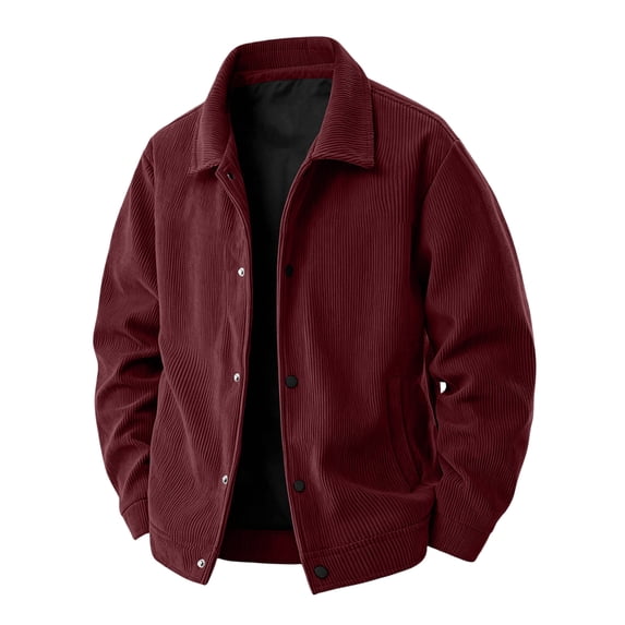 Men's Corduroy Jacket Fall Casual Button Down Jacket with Notched Collar & Side Pockets Relaxed Fit Outerwear, XL