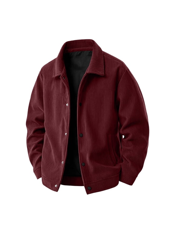 Men's Corduroy Jacket Fall Casual Button Down Jacket with Notched Collar & Side Pockets Relaxed Fit Outerwear, XL