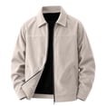 thumbnail image 1 of Men's Corduroy Jacket Lapel Collar Full Zip Up Long Sleeve Casual Coat Classic Textured Outerwear with Pockets, 1 of 9
