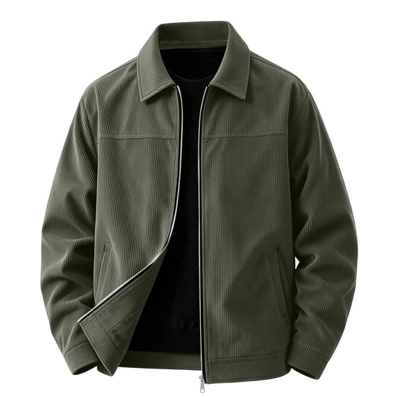 Men's Corduroy Jacket Lapel Collar Full Zip Up Long Sleeve Casual Coat Classic Textured Outerwear with Pockets