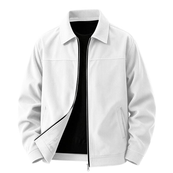 Men's Corduroy Jacket Lapel Collar Full Zip Up Long Sleeve Casual Coat Classic Textured Outerwear with Pockets