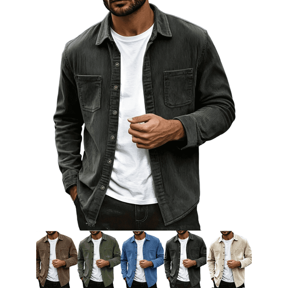 Men's Corduroy Cardigan Shirt Soft Lightweight Warm Jacket Easy Care Workwear Regular Fit Mens Fall Clothes