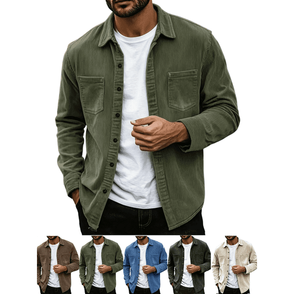 Men's Corduroy Cardigan Shirt Soft Lightweight Warm Jacket Easy Care Workwear Regular Fit Mens Fall Clothes