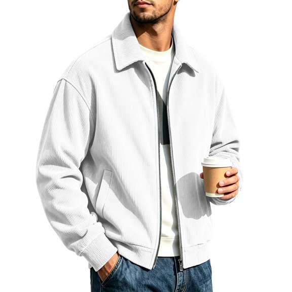 Men's Corduroy Jacket Long Sleeve Fashion Stylish Jacket Outwear Warm Soft Full-Zip Sweatshirt Jacket for Office Daily Travel Outerwear Sweatshirts with Pockets