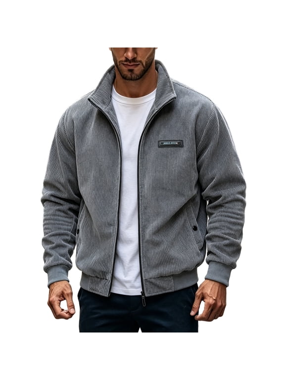 Men's Corduroy Jacket Sherpa Fleece Lined Jackets Warm Winter Full Zip up Long Sleeve Trucker Work Casual Hiking Coat with Pockets