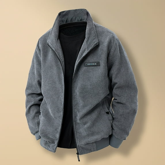 Men's Corduroy Jacket Solid Color Lapel Button Cardigan Long Sleeve Thick Warm Casual Fall Outerwear