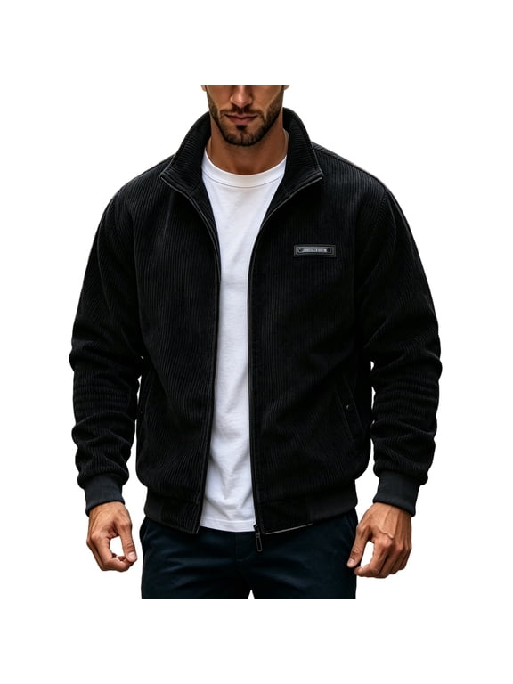 Men's Corduroy Jacket Thick Thermal Warm Sherpa Fleece Lined Winter Coat Zip Up Trucker Cargo Coat for Men