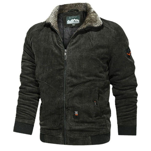 Men's Corduroy Jacket Winter Warm Padded Lamb Wool Workwear Coat Casual Fall Outerwear with Lapel Design