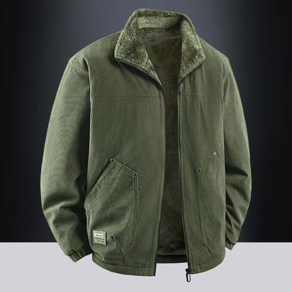 Men’s Corduroy Jacket Winter Wind-Proof Fleece Lined Collared Vintage Coat (Army Green M)