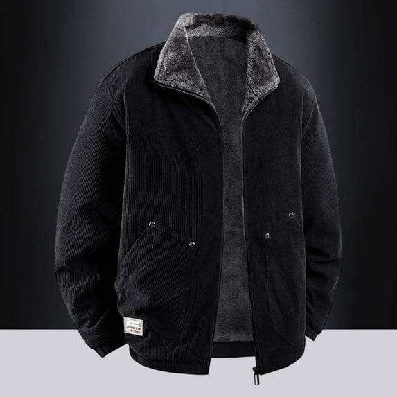Men’s Corduroy Jacket Winter Wind-Proof Fleece Lined Collared Vintage Coat (Black XXXXL)