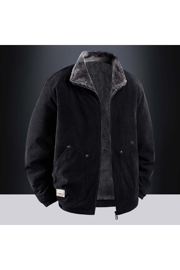 Men’s Corduroy Jacket Winter Wind-Proof Fleece Lined Collared Vintage Coat (Black XXXXL)