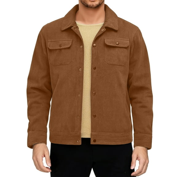 Men's Corduroy Jacket with Lapel Brown L