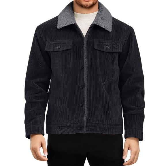 Men's Corduroy Jacket with Lapel Dark Gray M