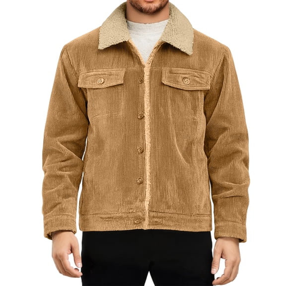 Men's Corduroy Jacket with Lapel Khaki L