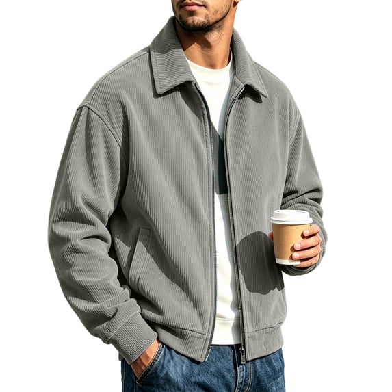 Men's Corduroy Jackets Long Sleeve Casual Jacket Outwear Warm Soft Full-Zip Sweatshirt Jacket for Cold Outdoor Weather Coat with Pockets