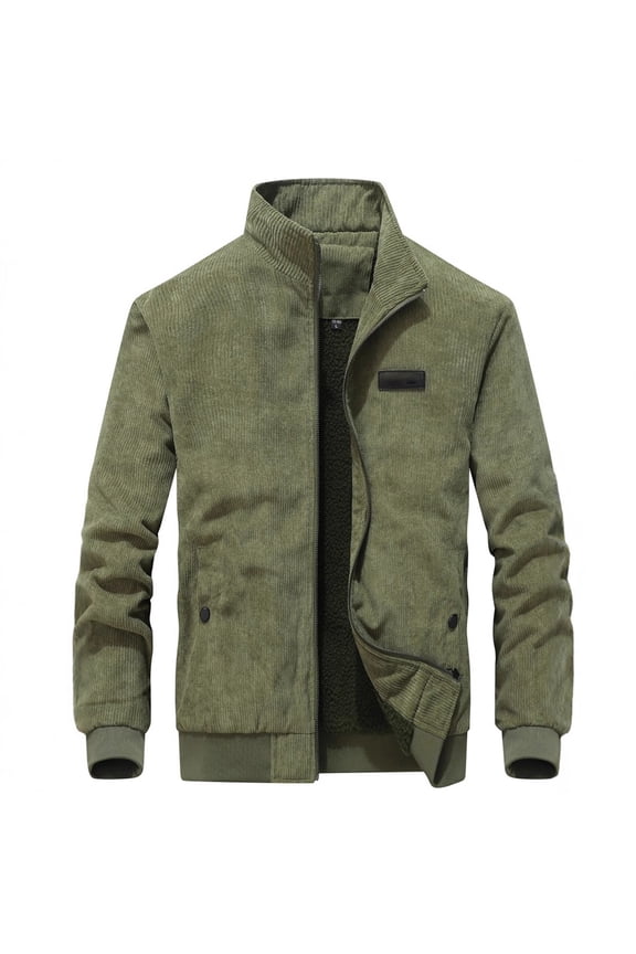 Men's Corduroy Jackets Warm Lined Slim Fit Trucker Jacket with Inner Pockets Fall Winter Jacket for Men (Army Green S)