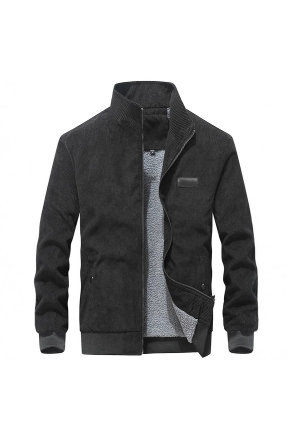 Men's Corduroy Jackets Warm Lined Slim Fit Trucker Jacket with Inner Pockets Fall Winter Jacket for Men (Black S)