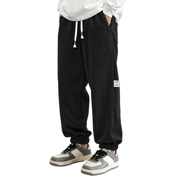 Men's Corduroy Joggers with Elastic Waist & Drawstring - Tapered Casual Pants Comfort Fit​
