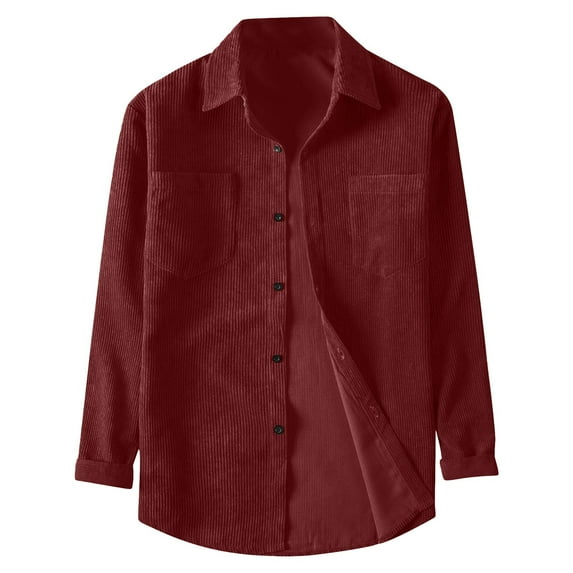 Men's Corduroy Long Sleeve Shirt Solid Color Casual Fashion Thickened Comfortable Spring Autumn Youth Stylish Men's Lightweight Crewneck Tee Tops