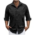 thumbnail image 1 of Men's Corduroy Long Sleeve Shirts Lapel Collar Button Up Shirt Blouse 2 Pockets Casual Fall Tops Regular Fit (XL, Black), 1 of 7