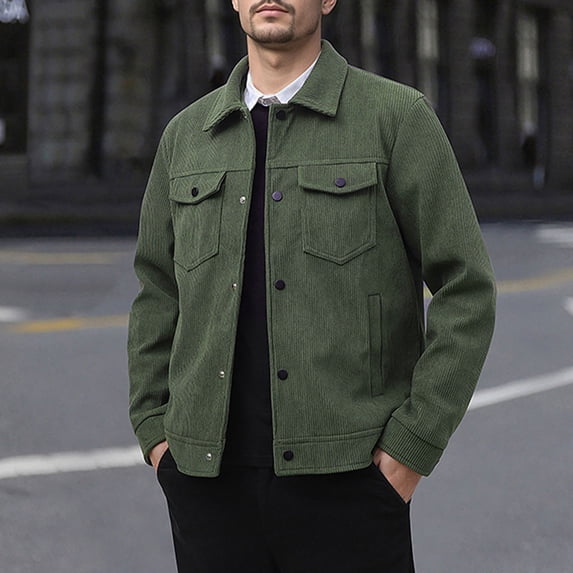 Men's Corduroy Outdoor Zip Jacket Solid Color Outdoor Climb Pocket Long Sleeve Jackets Soft Breathable Warm Layer for Men