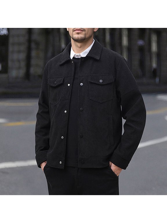 Men's Corduroy Outdoor Zip Jacket Solid Color Outdoor Climb Pocket Long Sleeve Jackets Soft Breathable Warm Layer for Men