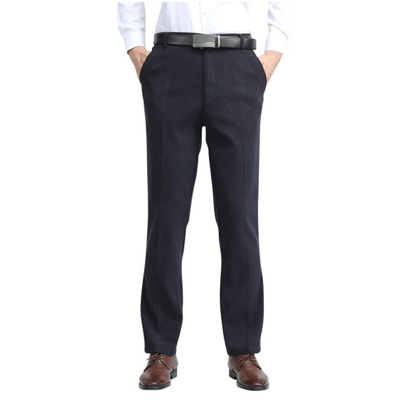 Men's Corduroy Pants Business Casual Straight Leg Pleated Front Long Pant Solid Color Button Zipper Trousers Gray L